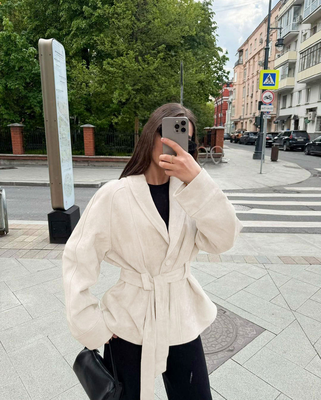 Suede Long Sleeve Belted Jacket