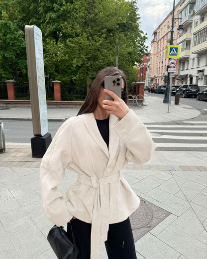 Suede Long Sleeve Belted Jacket
