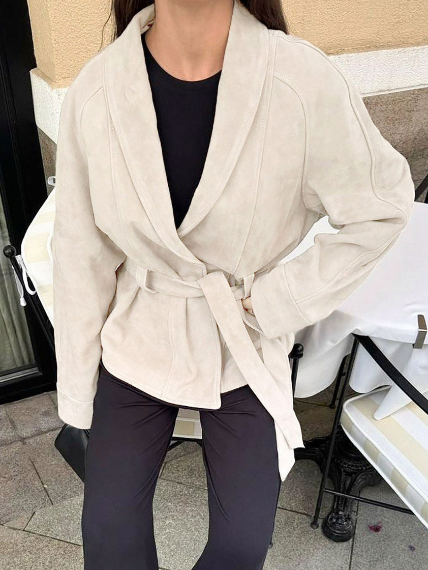 Suede Long Sleeve Belted Jacket