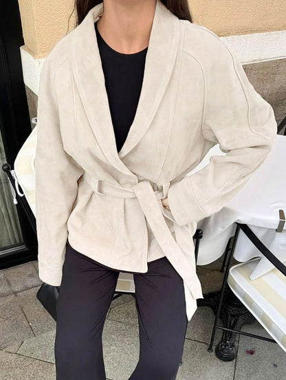 Suede Long Sleeve Belted Jacket