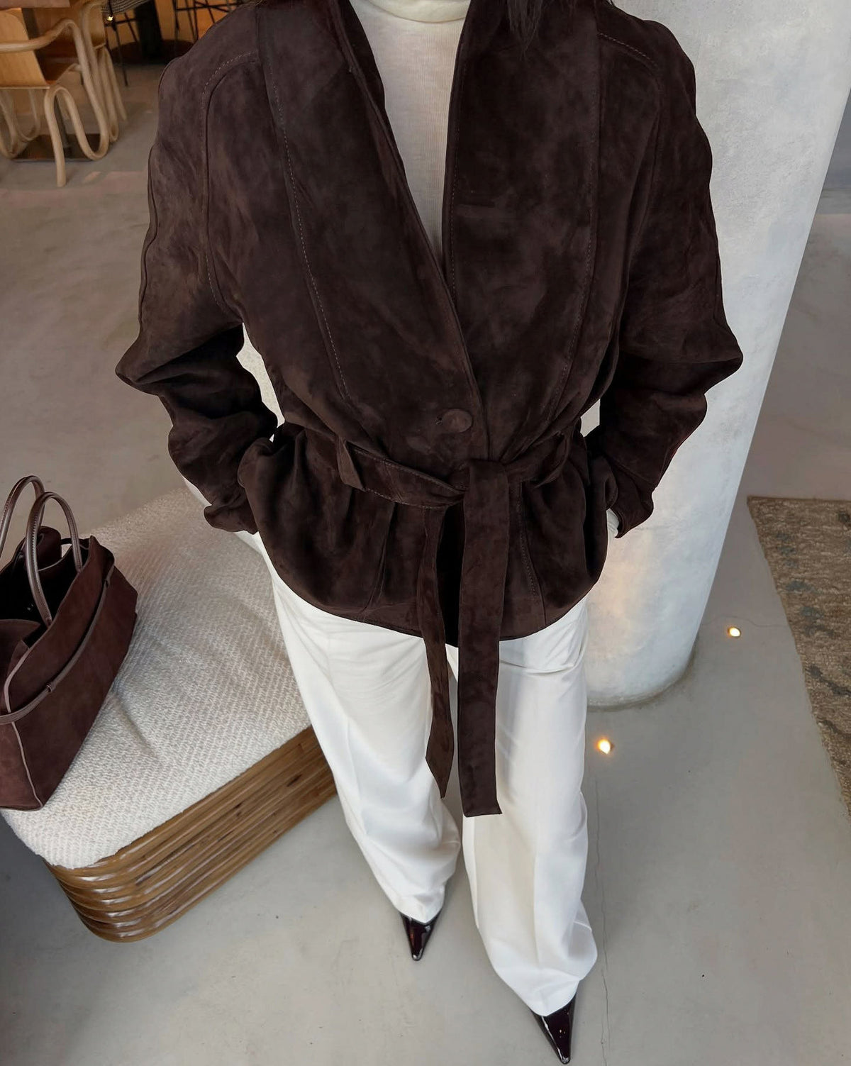 Suede Long Sleeve Belted Jacket