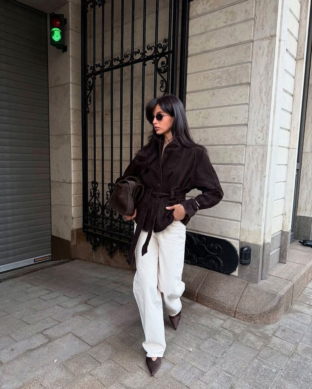 Suede Long Sleeve Belted Jacket