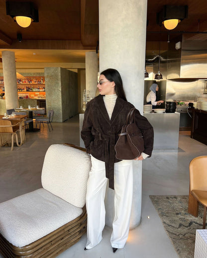 Suede Long Sleeve Belted Jacket