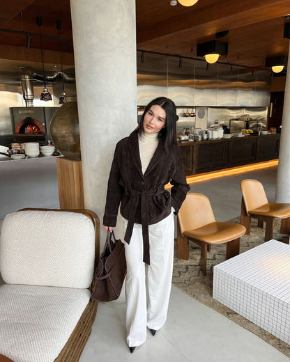 Suede Long Sleeve Belted Jacket