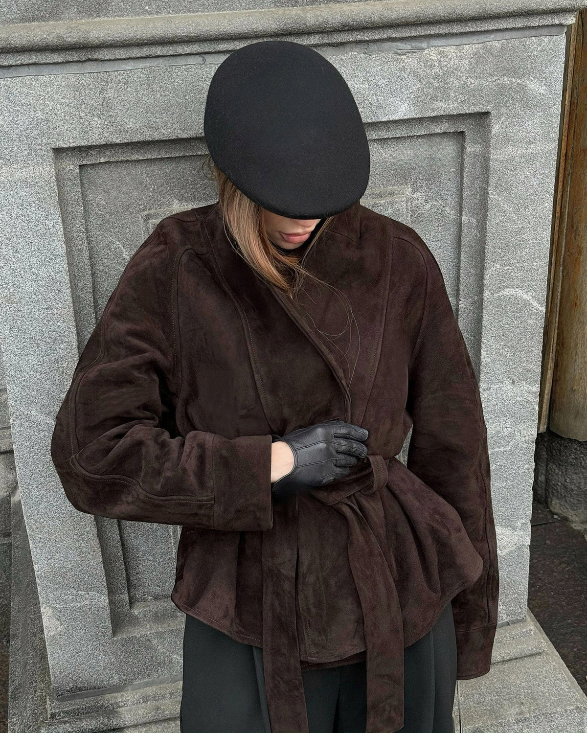 Suede Long Sleeve Belted Jacket