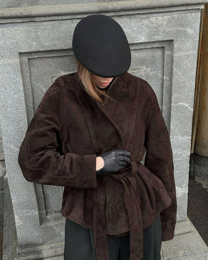Suede Long Sleeve Belted Jacket