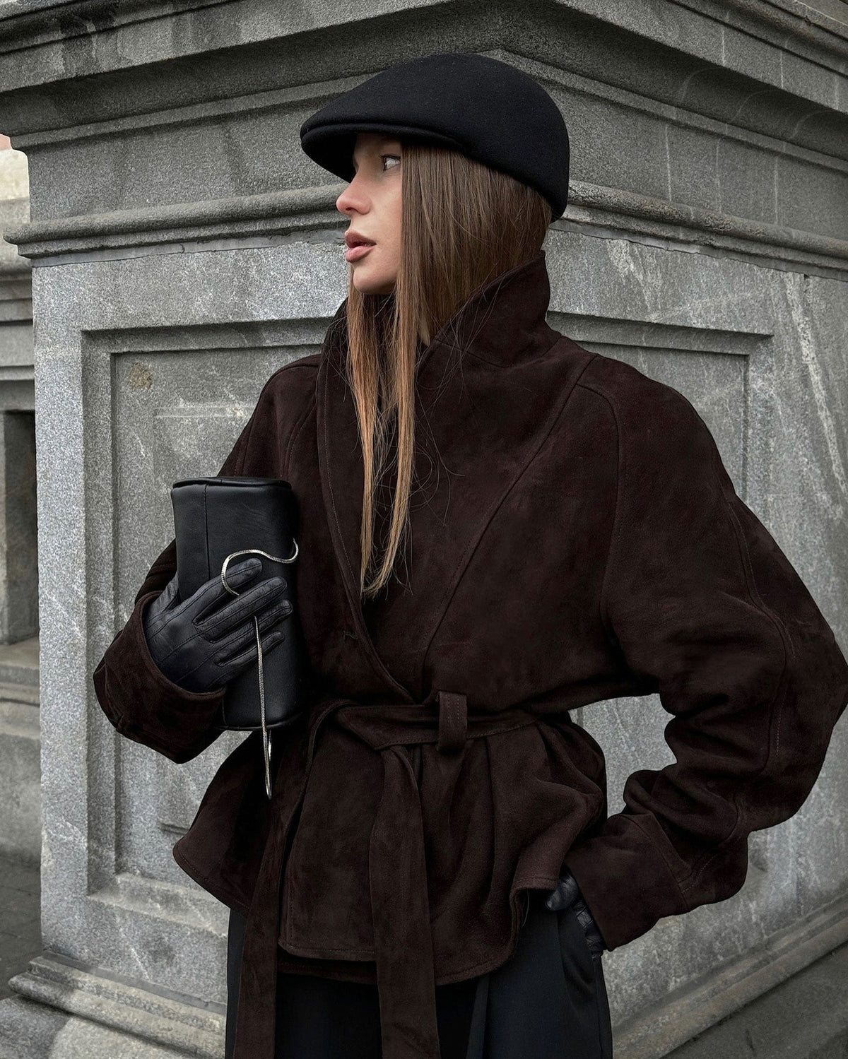 Suede Long Sleeve Belted Jacket
