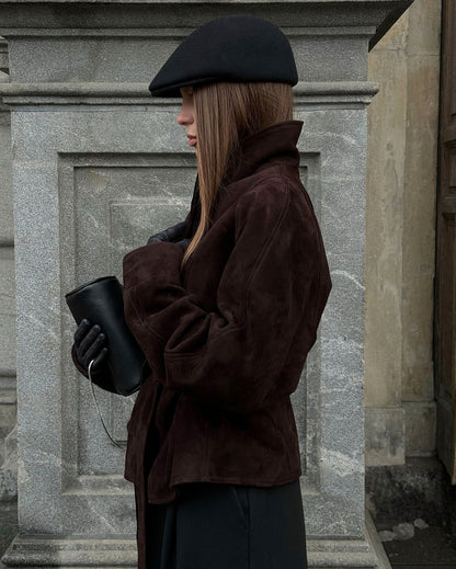 Suede Long Sleeve Belted Jacket