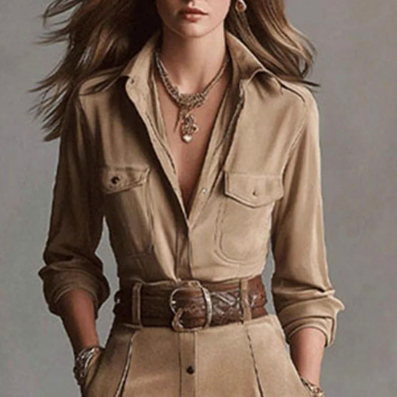 Suede Long Sleeve Shirt Dress