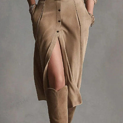 Suede Long Sleeve Shirt Dress