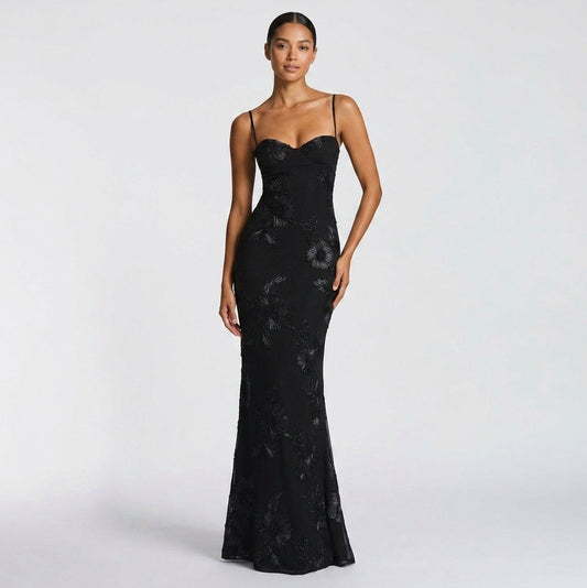 Sweetheart Floral Embroidered Maxi Dress
