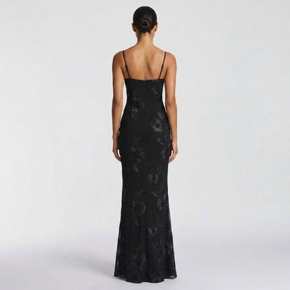 Sweetheart Floral Embroidered Maxi Dress