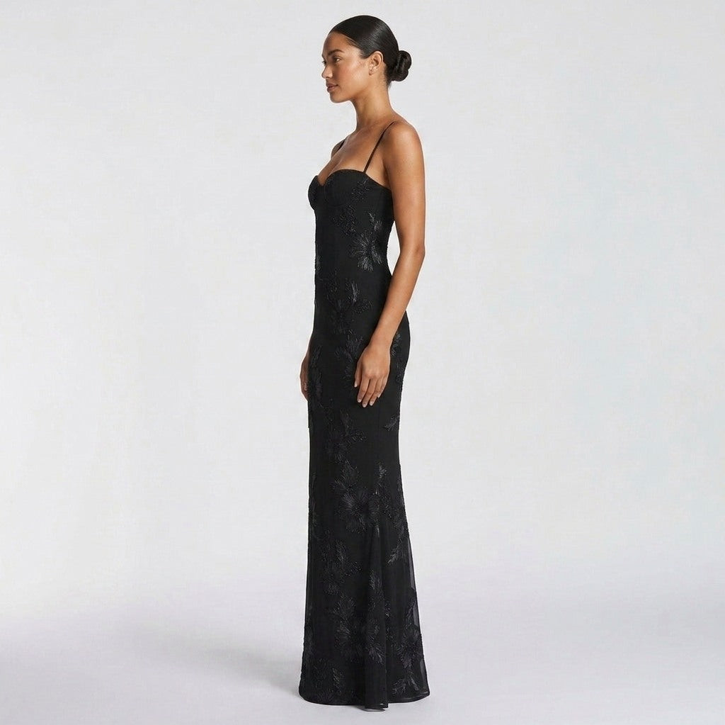 Sweetheart Floral Embroidered Maxi Dress