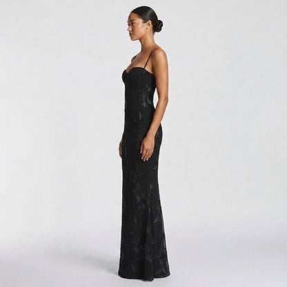 Sweetheart Floral Embroidered Maxi Dress