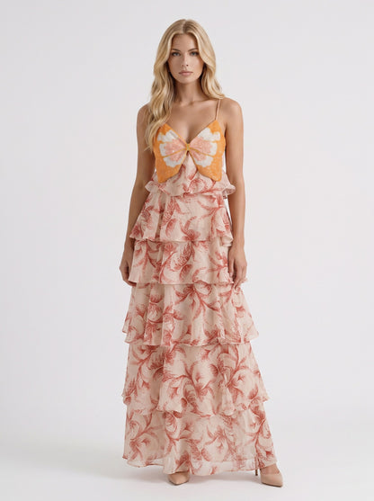 Floral Tiered Chiffon Maxi Dress
