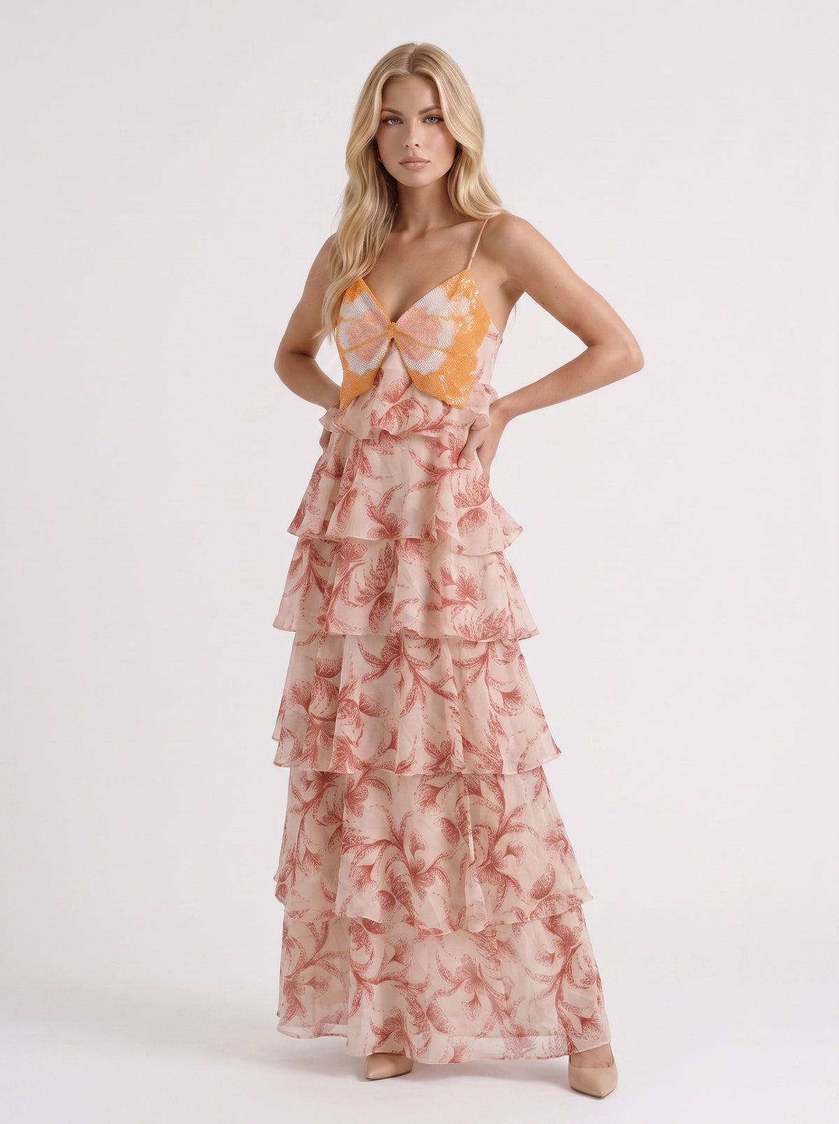 Floral Tiered Chiffon Maxi Dress