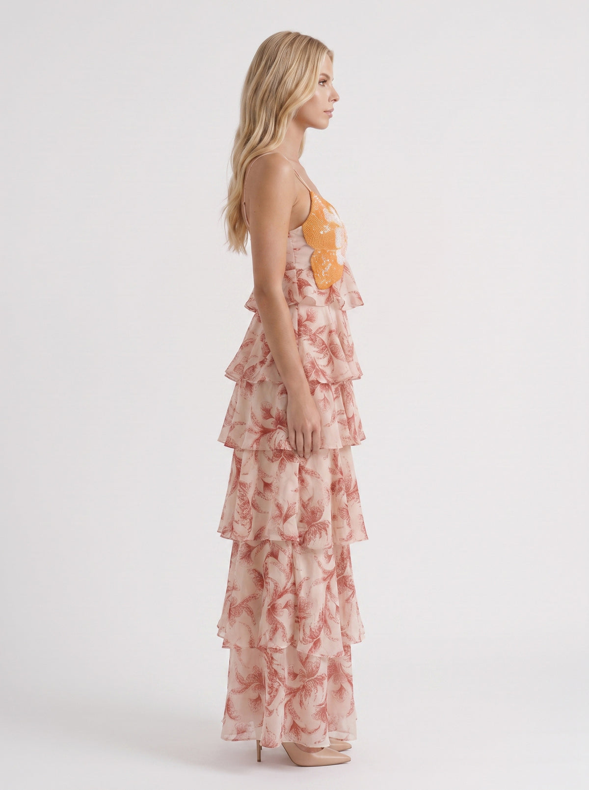 Floral Tiered Chiffon Maxi Dress