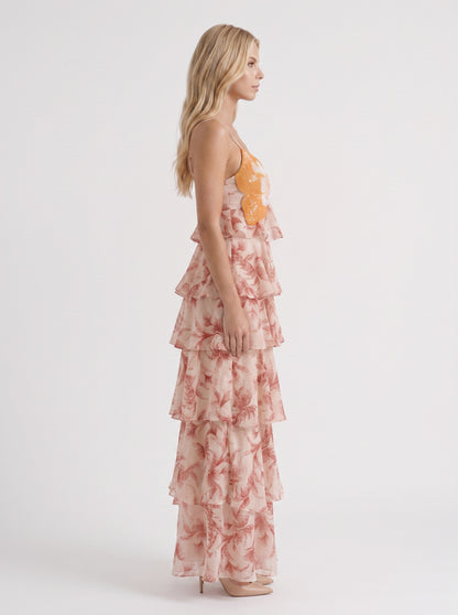 Floral Tiered Chiffon Maxi Dress