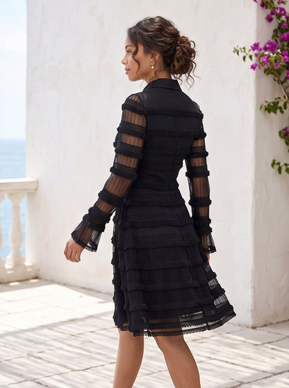 Tiered Fringe Long Sleeve Mini Dress