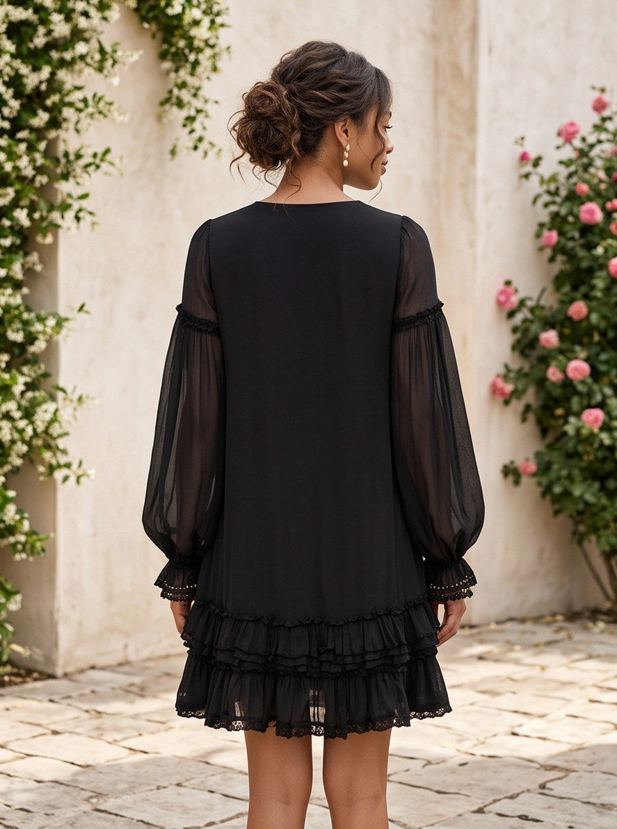 Tiered Long Sleeve Babydoll Mini Dress