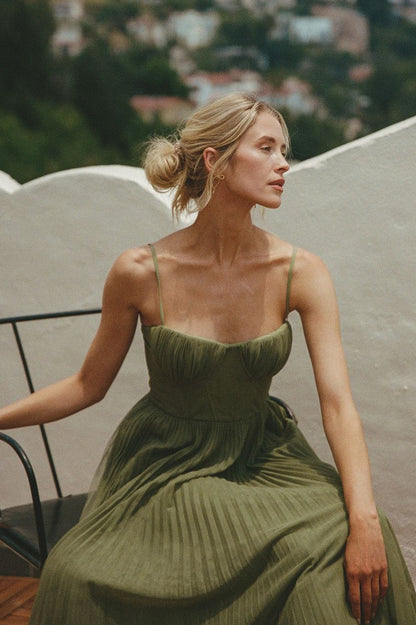 Tulle Corset Pleated Maxi Dress