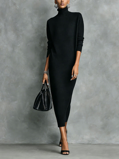 Long Sleeve Turtleneck Knit Midi Sweater Dress