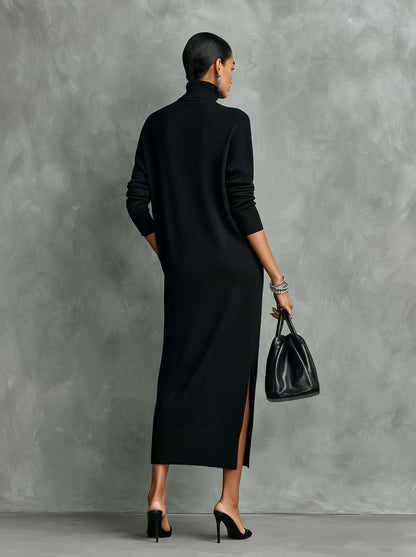 Long Sleeve Turtleneck Knit Midi Sweater Dress