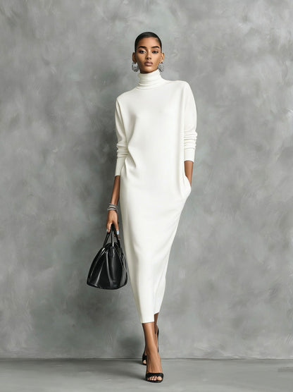 Long Sleeve Turtleneck Knit Midi Sweater Dress