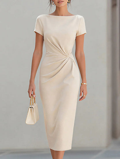 Twist Front Boat Neck Midi Dress