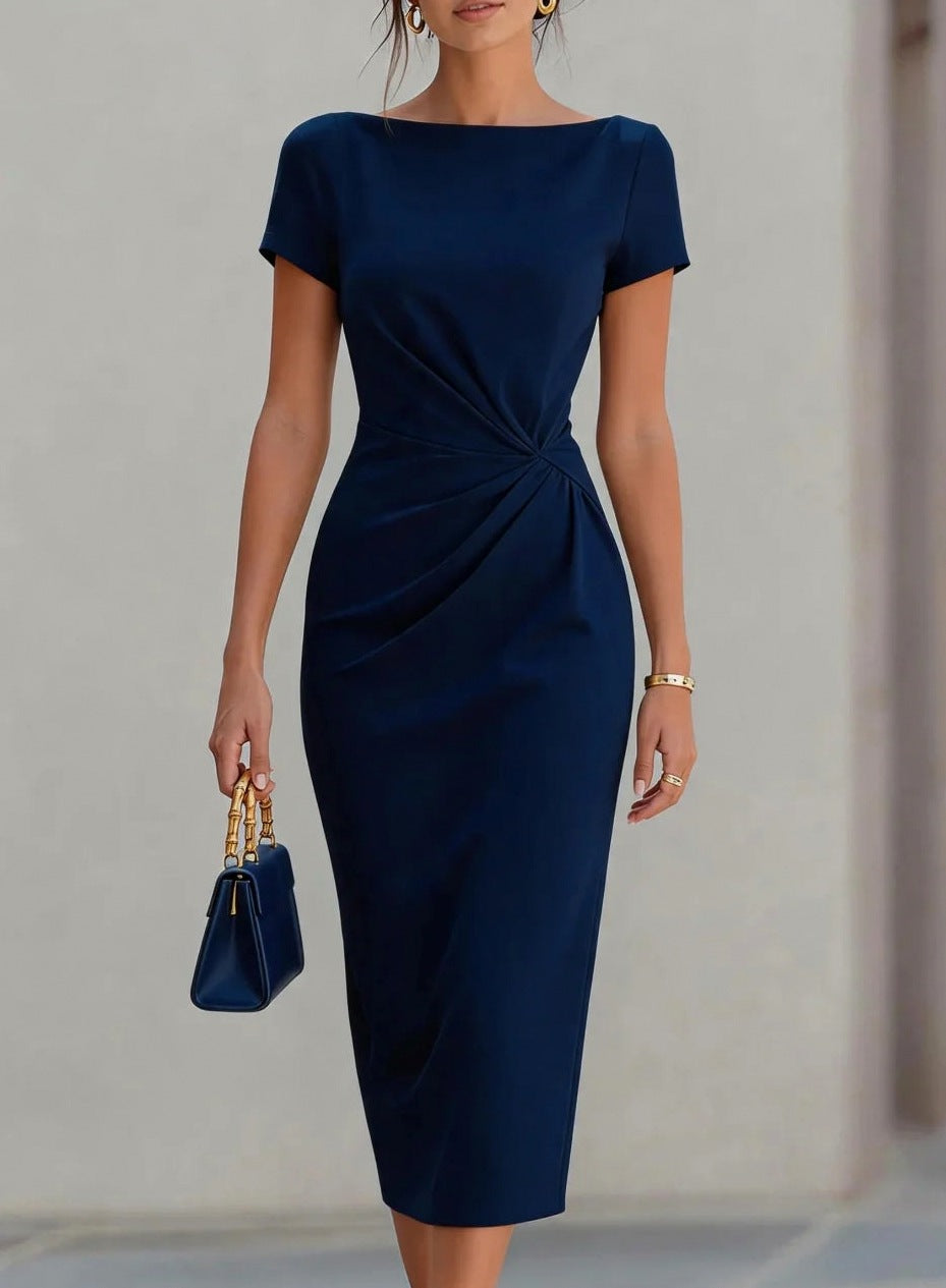 Twist Front Boat Neck Midi Dress