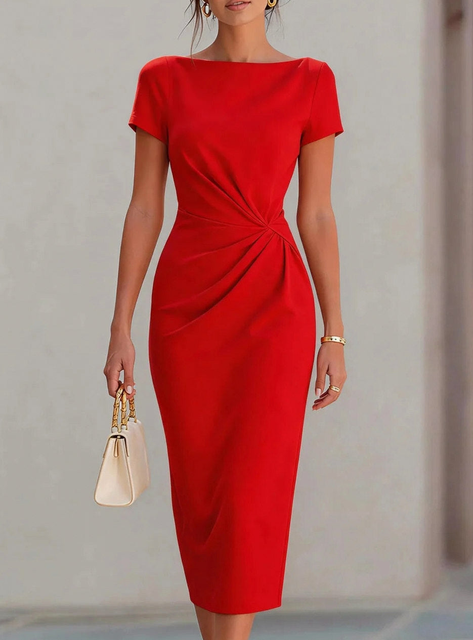 Twist Front Boat Neck Midi Dress