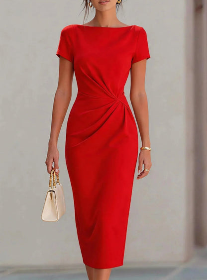 Twist Front Boat Neck Midi Dress