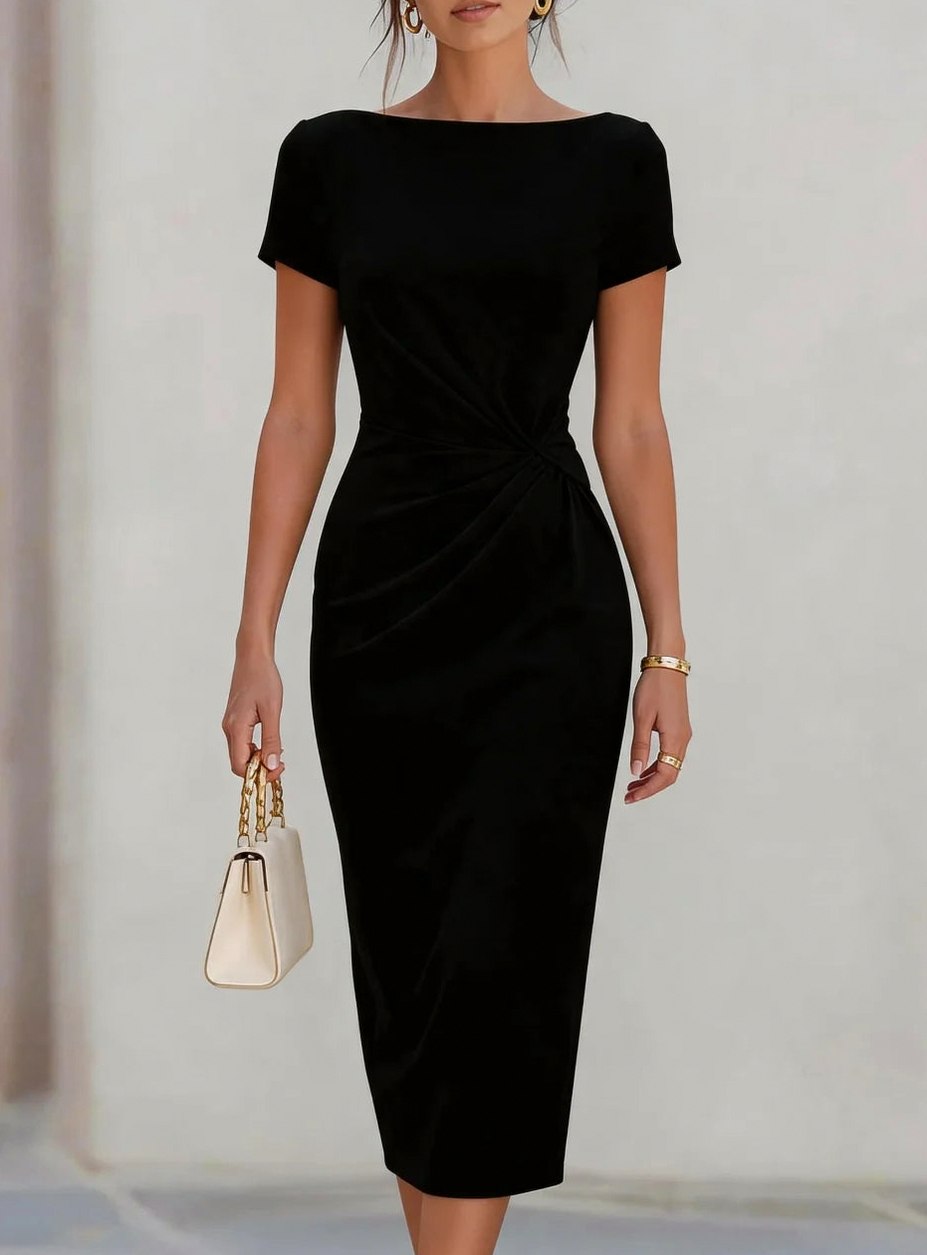 Twist Front Boat Neck Midi Dress