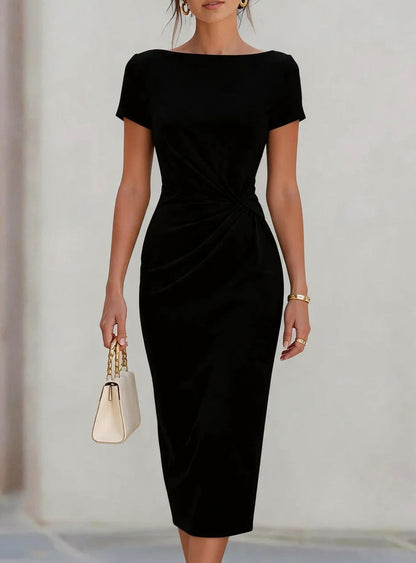 Twist Front Boat Neck Midi Dress