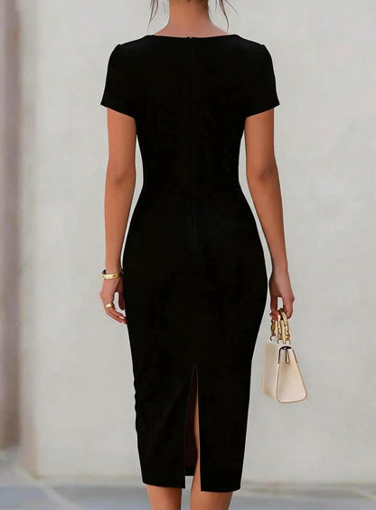 Twist Front Boat Neck Midi Dress