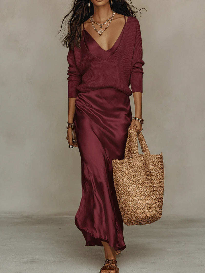 V-Neck Satin Slip Maxi Dress