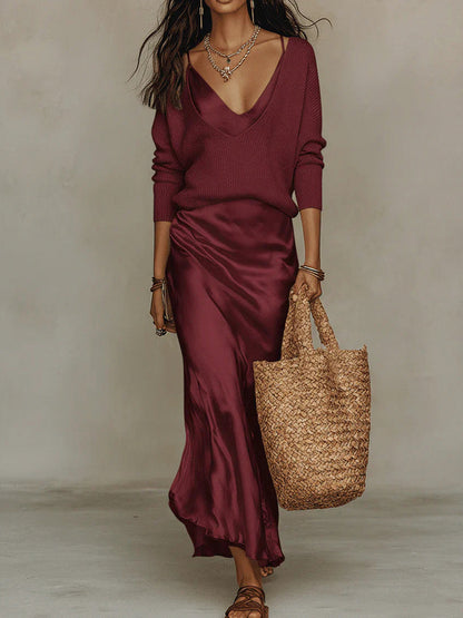 V-Neck Satin Slip Maxi Dress