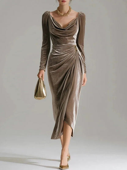 Velvet Cowl Neck Midi Dress
