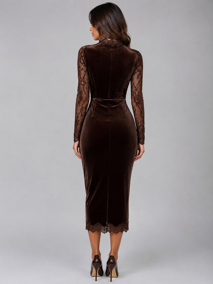 Velvet Lace Cutout Midi Dress