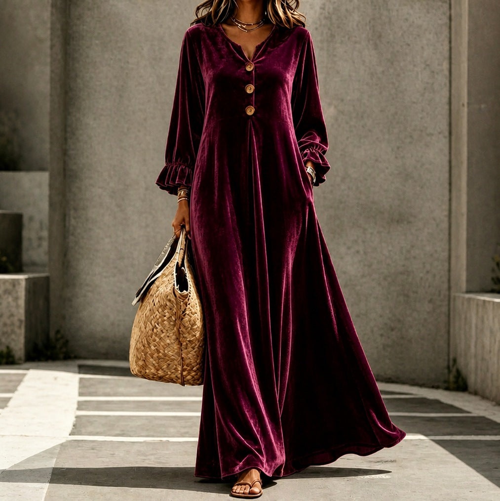 Velvet Long Sleeve Maxi Dress