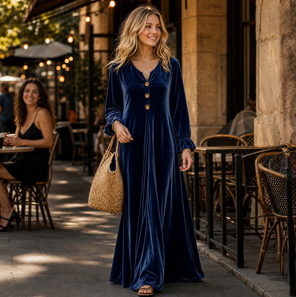 Velvet Long Sleeve Maxi Dress