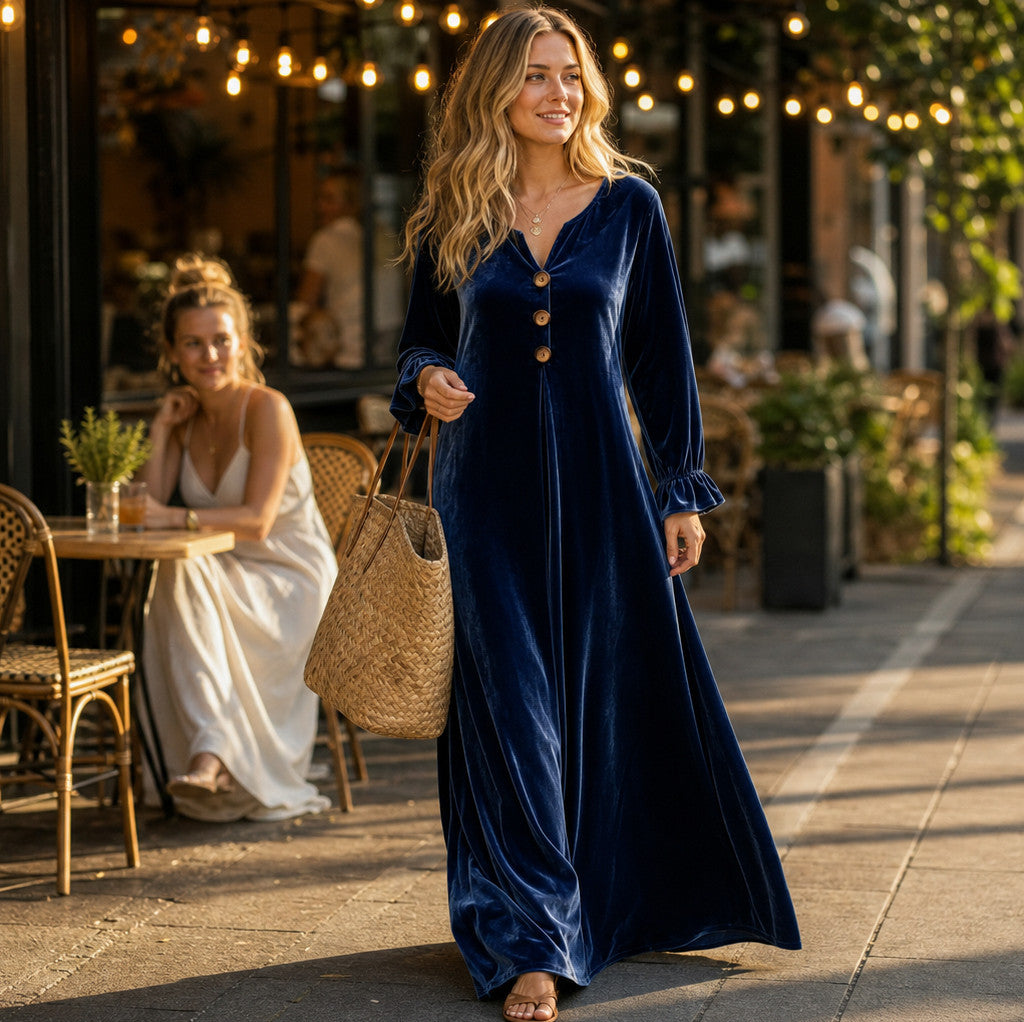 Velvet Long Sleeve Maxi Dress