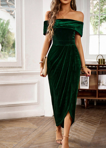 Velvet Off Shoulder Midi Dress