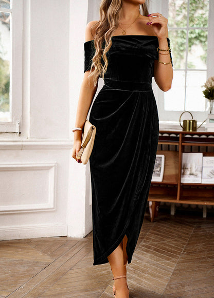 Velvet Off Shoulder Midi Dress