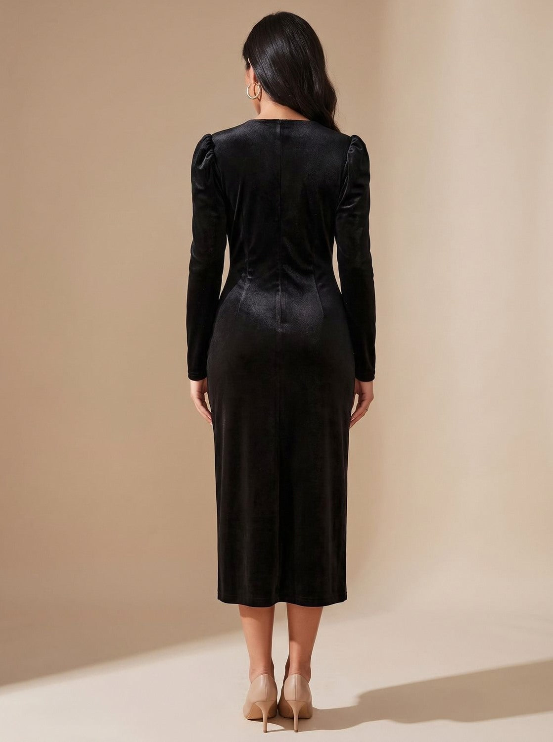 Velvet Wrap Long Sleeve Midi Dress