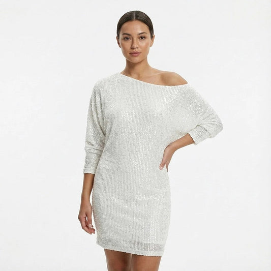 Women's Sequin Dress | Mini One-Shoulder Long Sleeve