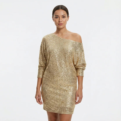 Women's Sequin Dress | Mini One-Shoulder Long Sleeve