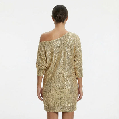 Women's Sequin Dress | Mini One-Shoulder Long Sleeve